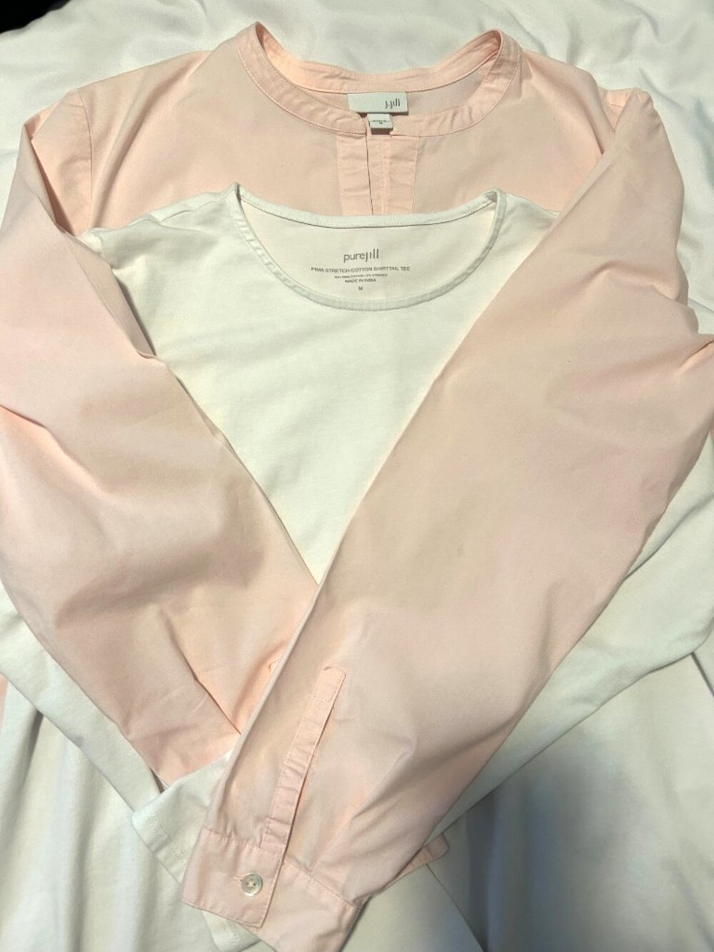 J Jill cotton blend pink top AND long sleeve white pima long sleeve tee, size M